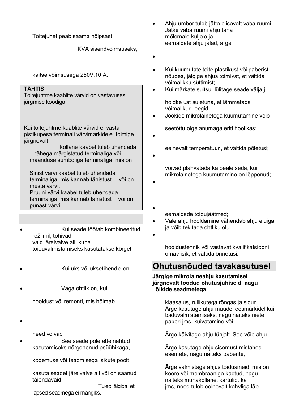 Olulised ohutusjuhised, Ohutusnõuded tavakasutusel | Gorenje SMO-23 DGB User Manual | Page 172 / 177