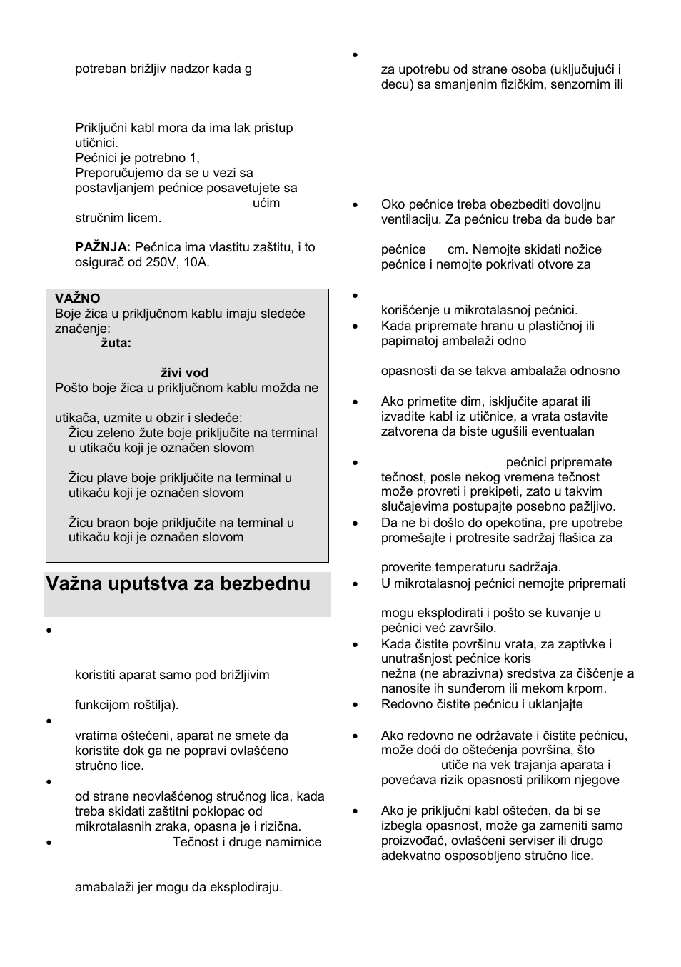 Vaņna uputstva za bezbednu upotrebu | Gorenje SMO-23 DGB User Manual | Page 18 / 177