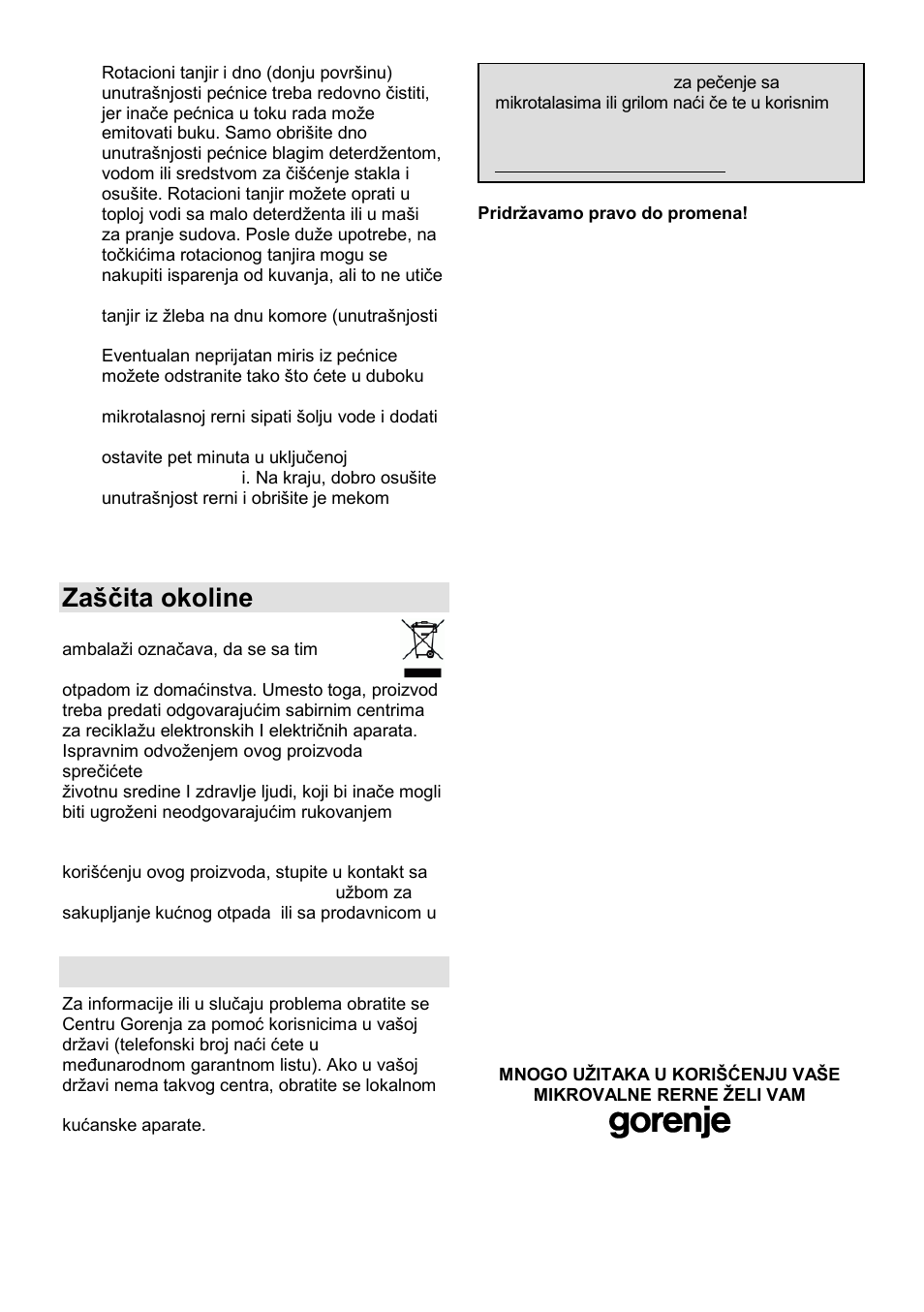 Zańĉita okoline, Garancija i servis | Gorenje SMO-23 DGB User Manual | Page 23 / 177