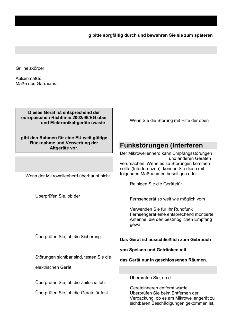 Gebrauchsanweisung de, Technische daten, Bevor sie den kundendienst anrufen | Funkstörungen (interferenzen), Aufstellung | Gorenje SMO-23 DGB User Manual | Page 39 / 177