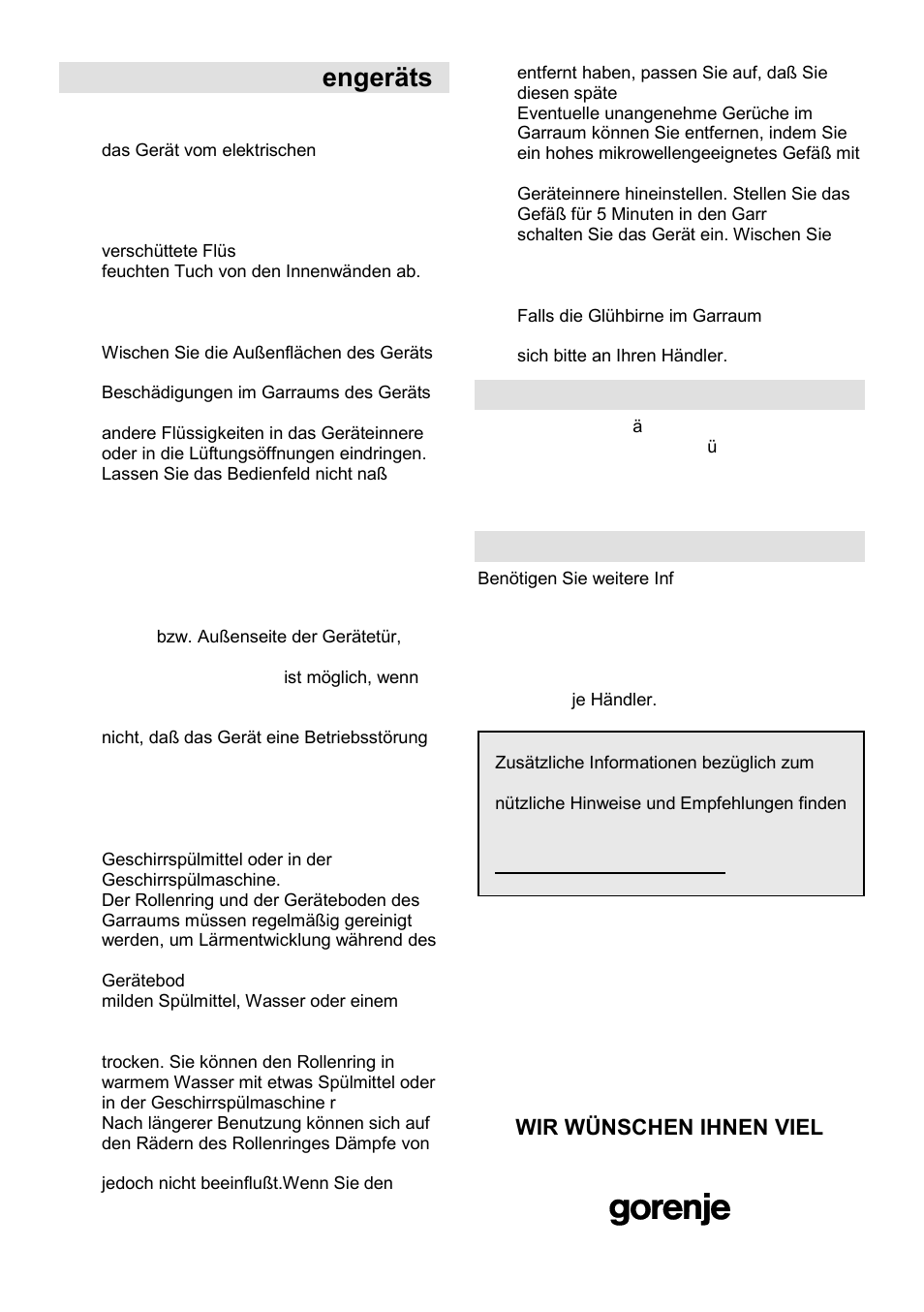 Pflege des mikrowell engeräts, Umweltschutz, Garantie und kundendienst | Gorenje SMO-23 DGB User Manual | Page 46 / 177