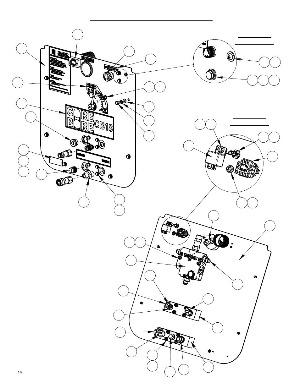 Control panel assembly, Scale 1 : 3, Detail a | Scale 1 : 2, Detail b | Diamond Products CB18BV-XL User Manual | Page 14 / 24