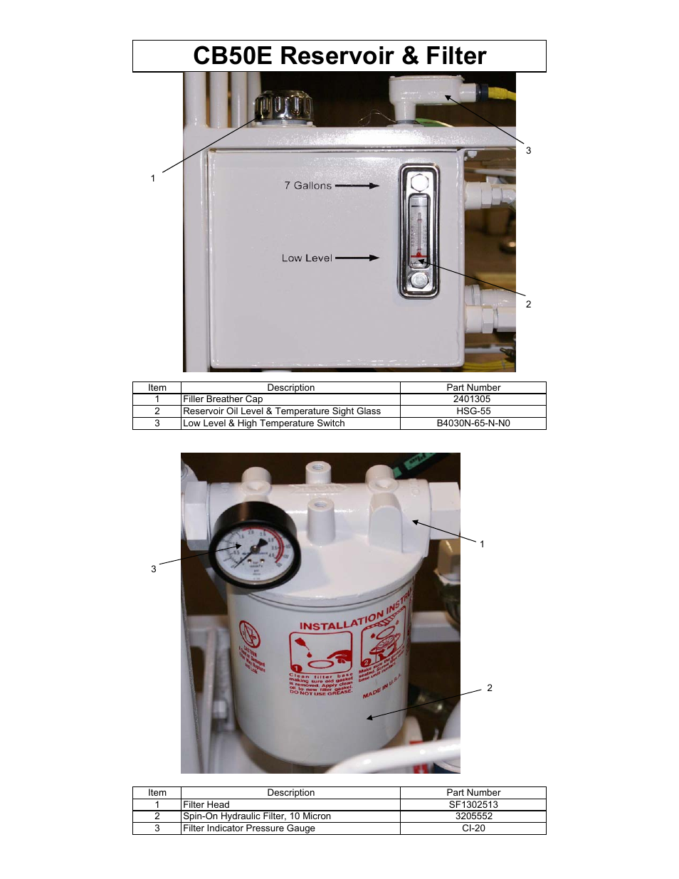 Cb50e reservoir & filter | Diamond Products CB50E User Manual | Page 2 / 8