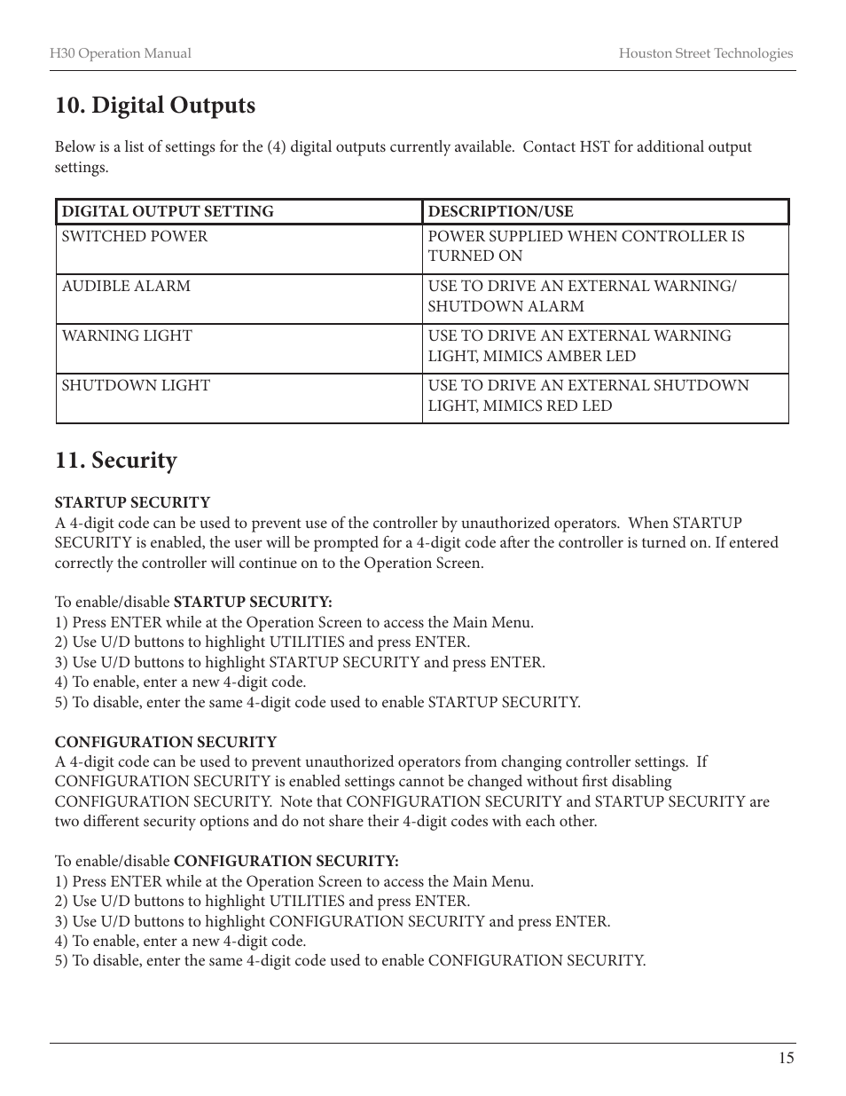 Digital outputs, Security | Diamond Products CB66DS User Manual | Page 35 / 44