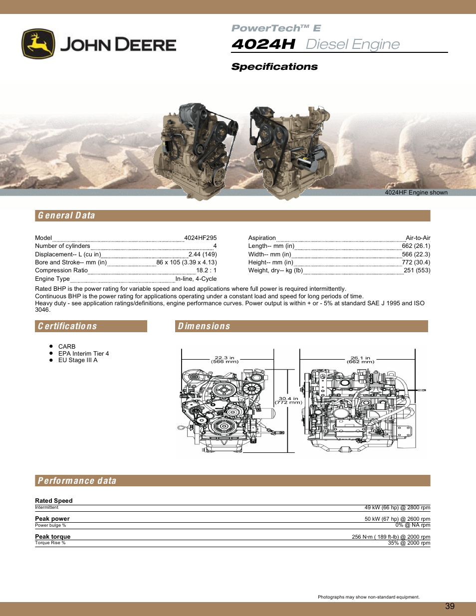Jd 66hp engine specifications, 4024h diesel engine, Powertech | Especifications | Diamond Products CB66DS User Manual | Page 39 / 44