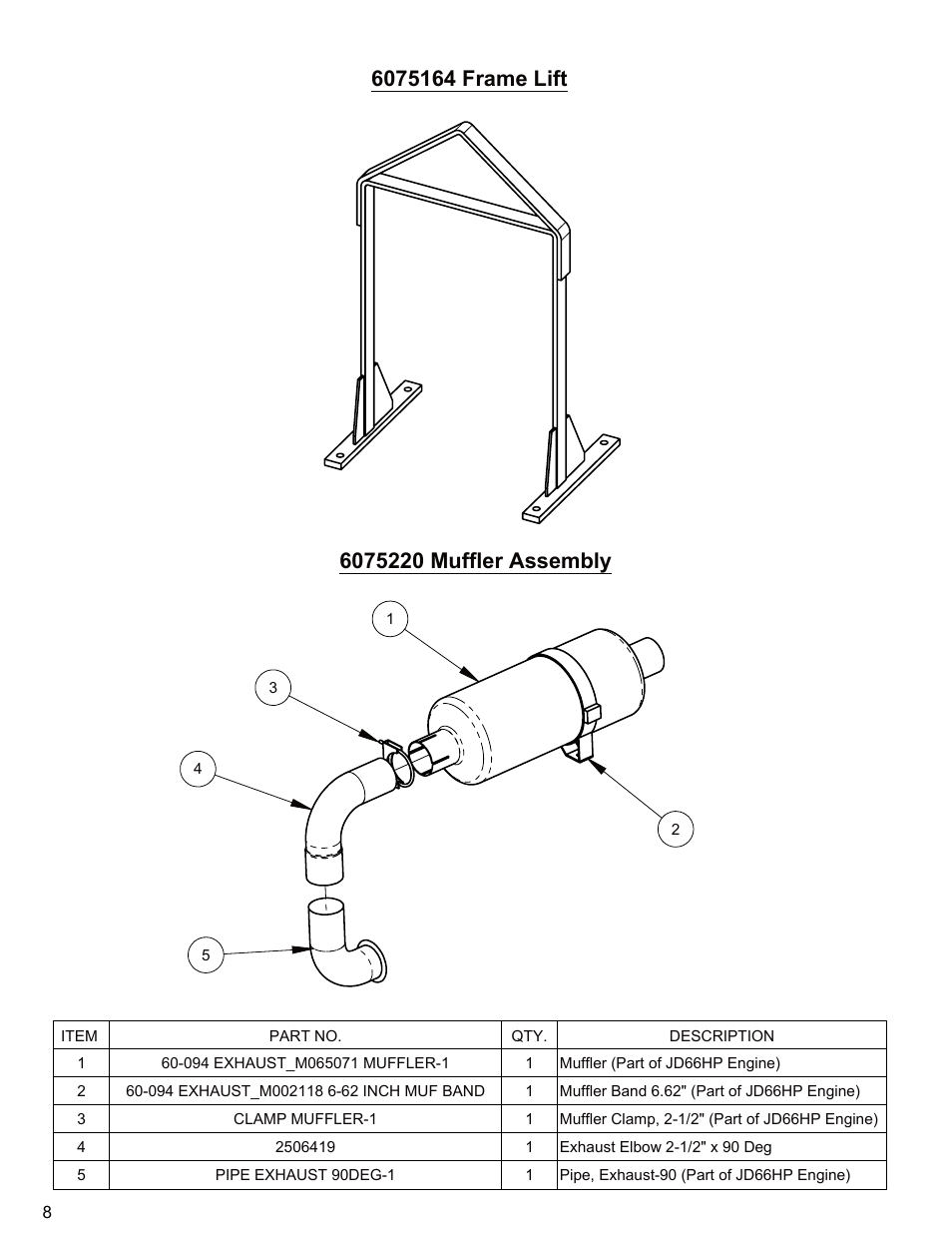 Frame lift & muffler assembly, Sheet1, Drawing view1 | Frame lift | Diamond Products CB66DS User Manual | Page 8 / 44
