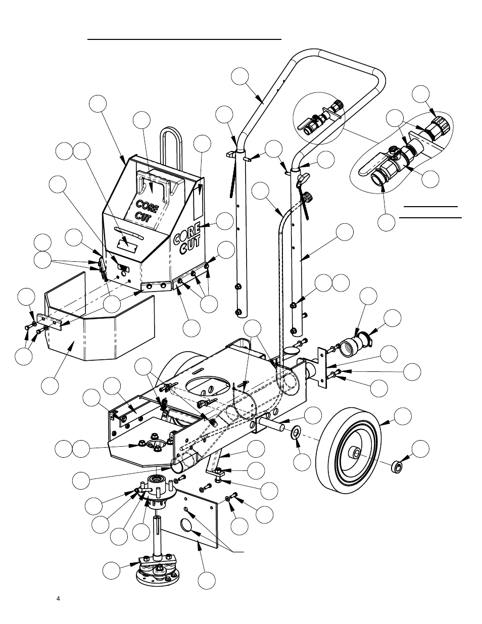 Frame assembly, Frame assembly………………………………………………….…….4-5, Detail a scale 1 : 4 | Thru holes, Route water & vacuum lines | Diamond Products CC100 User Manual | Page 4 / 24