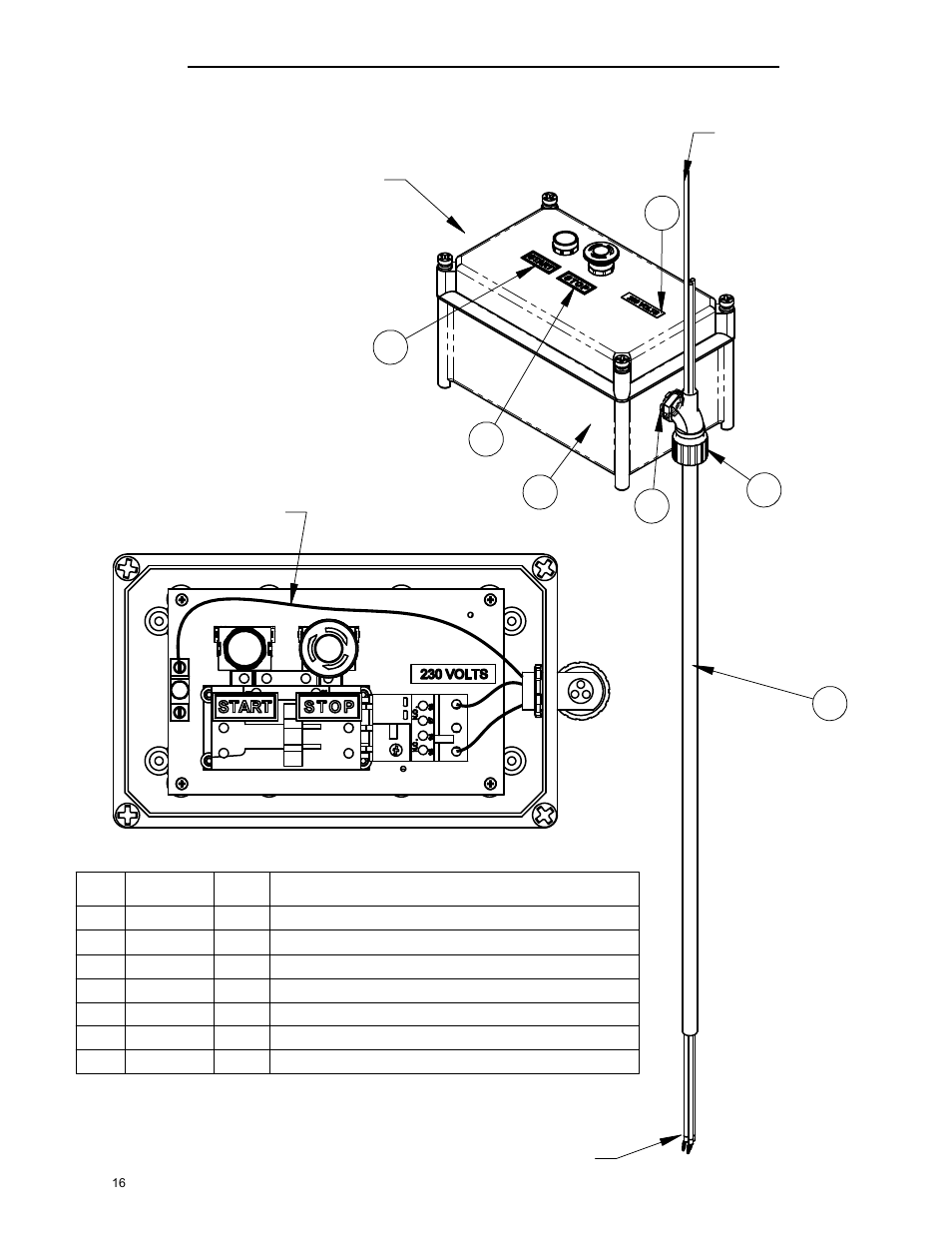 Starter box ass'y: 7.5hp, 1ph, Overload relay, Customer supplied to starter box power cord | Diamond Products CC200 User Manual | Page 16 / 28