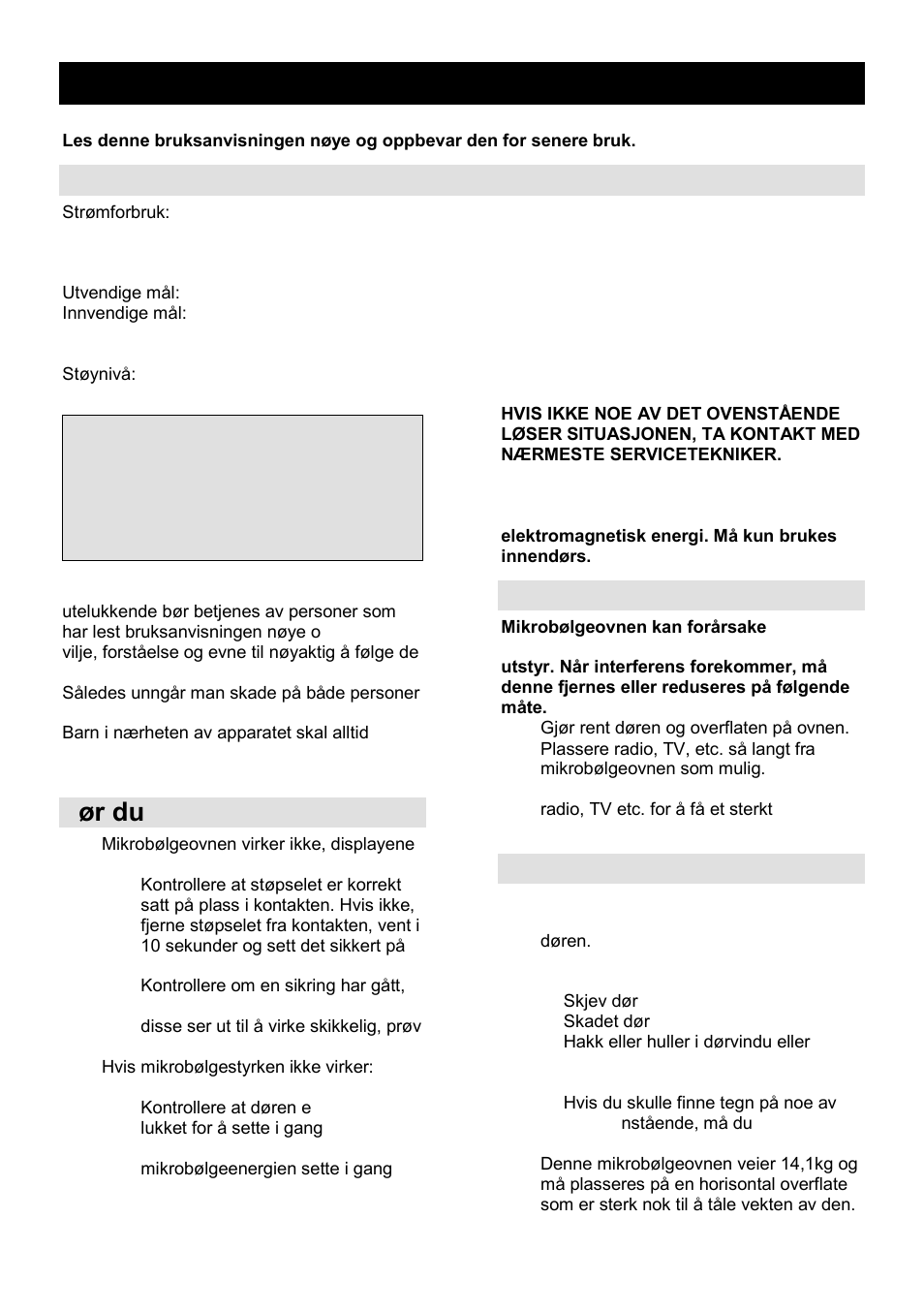 Bruksanvisning no, Spesifikasjoner, Før du ringer service | Radiointerferens, Installasjon | Gorenje SMO-23 DGW User Manual | Page 142 / 177