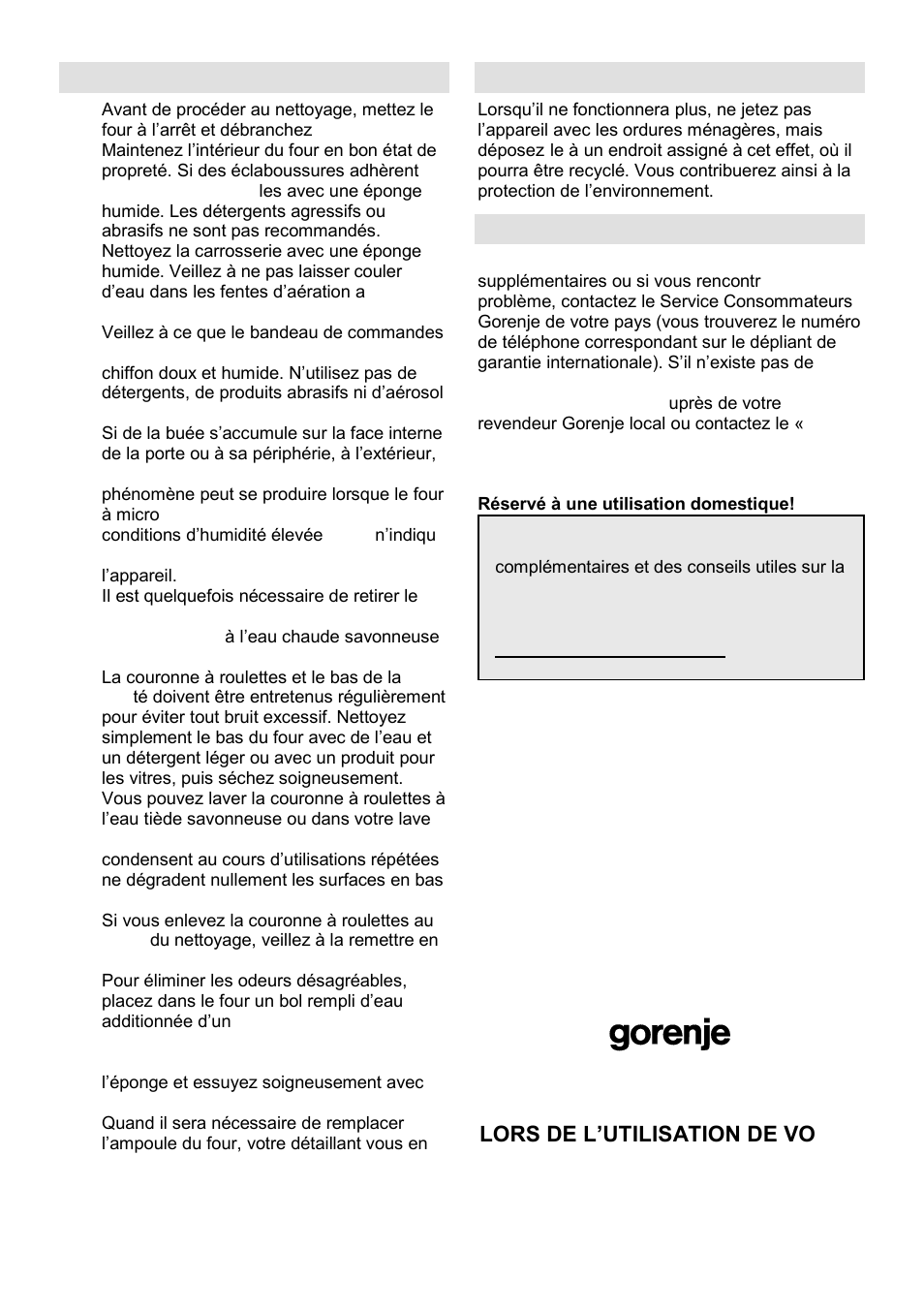 Entretien et nettoyage, Environnement, Garantie et service | Gorenje SMO-23 DGW User Manual | Page 54 / 177