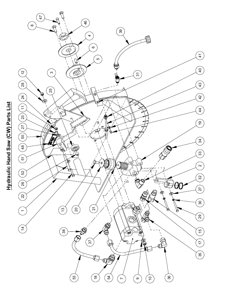 Sheet1, Drawing view1, Hydraulic hand saw (cw) parts list | Diamond Products Hydraulic Hand Saw (CW) User Manual | Page 4 / 8