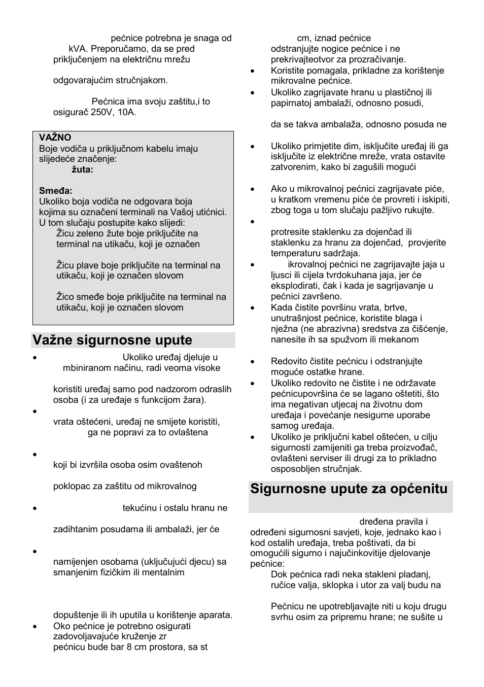 Vaņne sigurnosne upute, Sigurnosne upute za općenitu uporabu | Gorenje MO-20 DGS User Manual | Page 11 / 97