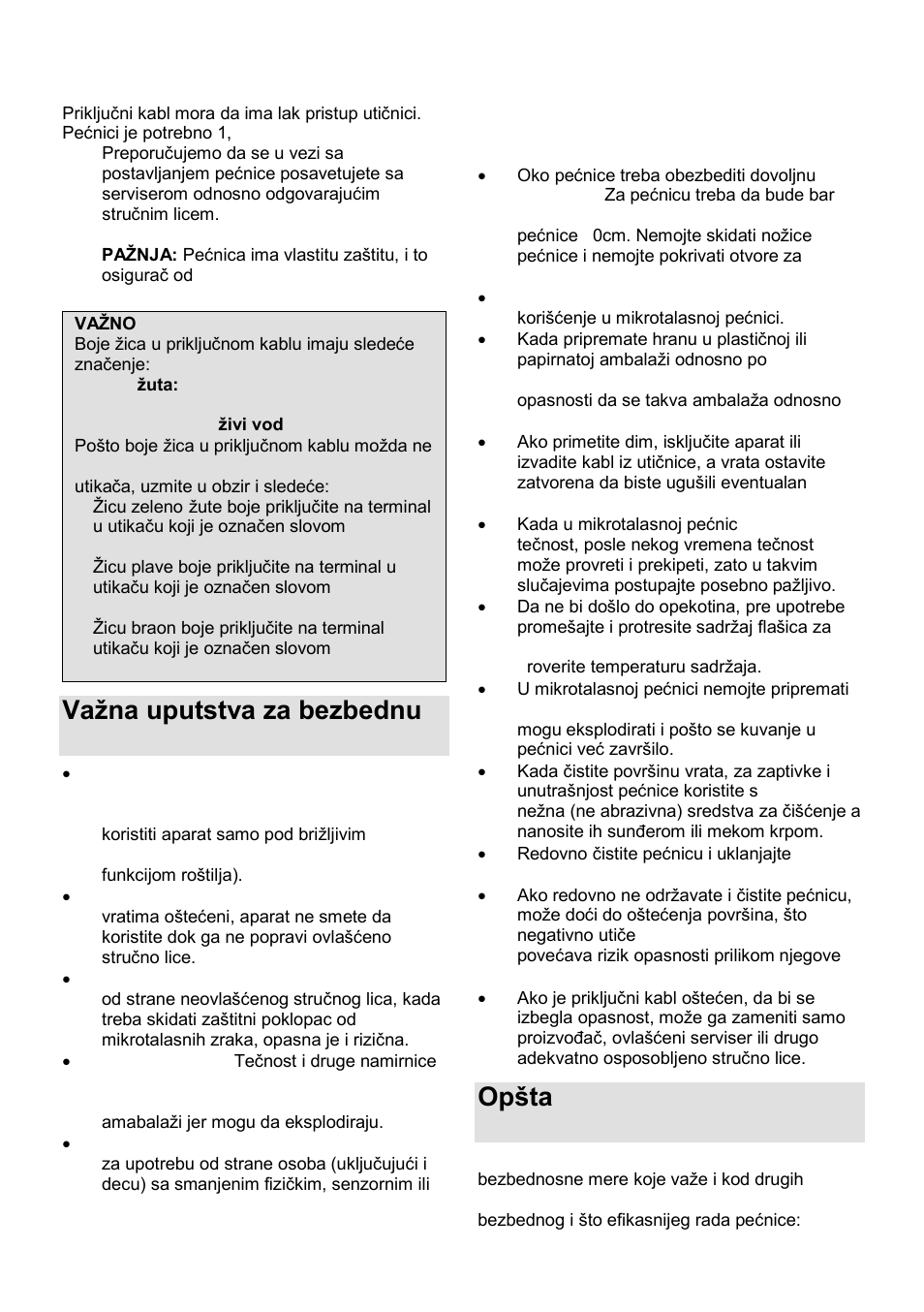 Vaņna uputstva za bezbednu upotrebu, Opńta uputstva za bezbednu upotrebu | Gorenje MO-20 DGS User Manual | Page 18 / 97