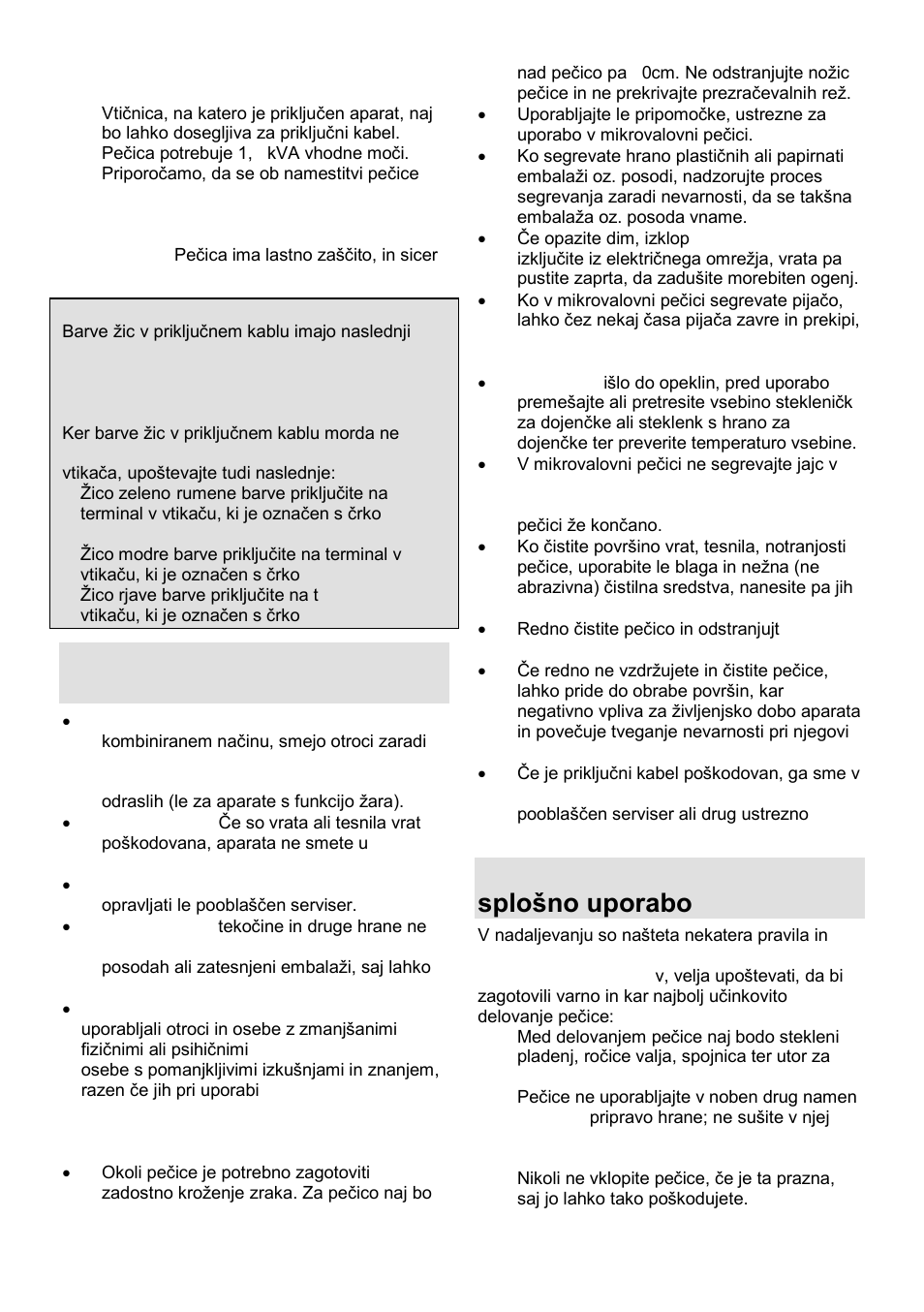 Pomembna varnostna navodila, Varnostna navodila za splońno uporabo | Gorenje MO-20 DGS User Manual | Page 4 / 97