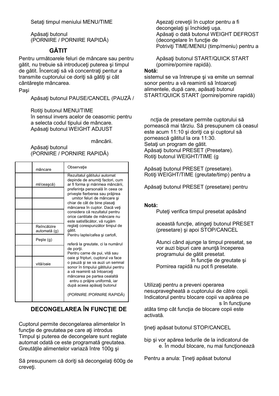 Auto gătit, Preset (presetare), Child lock (blocare copii) | Gorenje MO-20 DGS User Manual | Page 60 / 97