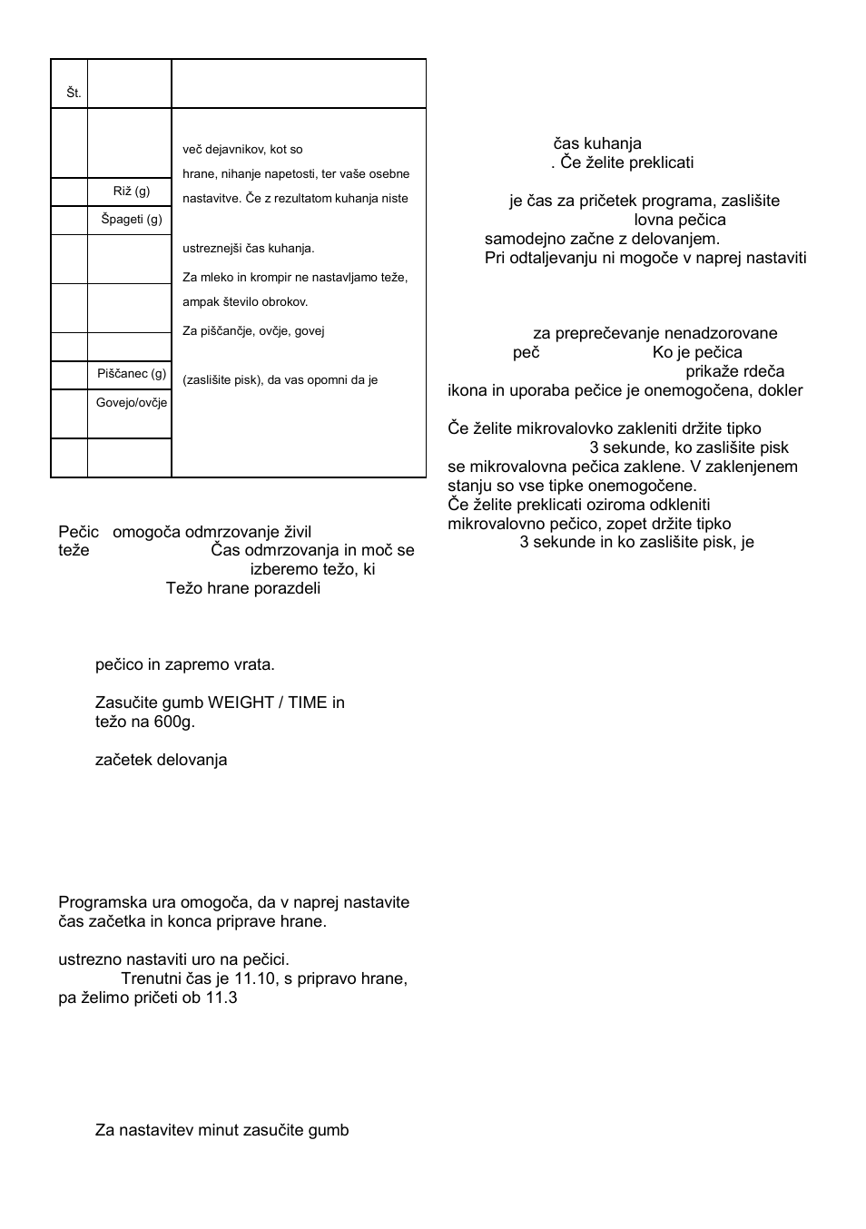 Odmrzovanje hrane (weight defrost), Programska ura (preset), Zaklepanje pred otroci | Gorenje MO-20 DGS User Manual | Page 8 / 97