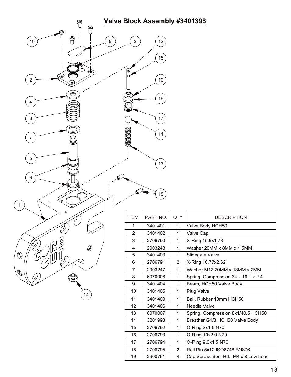 Valve block assy | Diamond Products HCH50 User Manual | Page 13 / 20