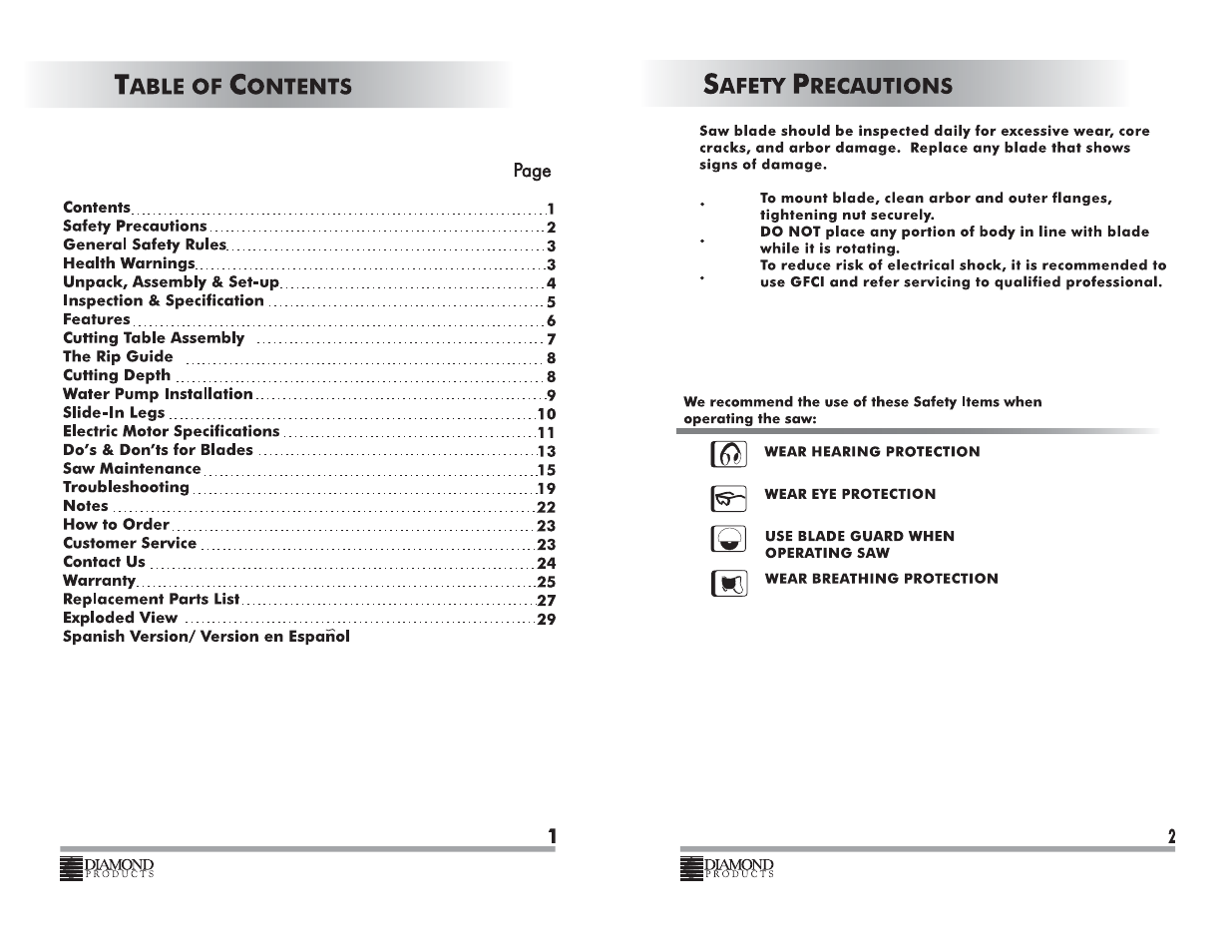 Diamond Products CC350M User Manual | Page 2 / 18