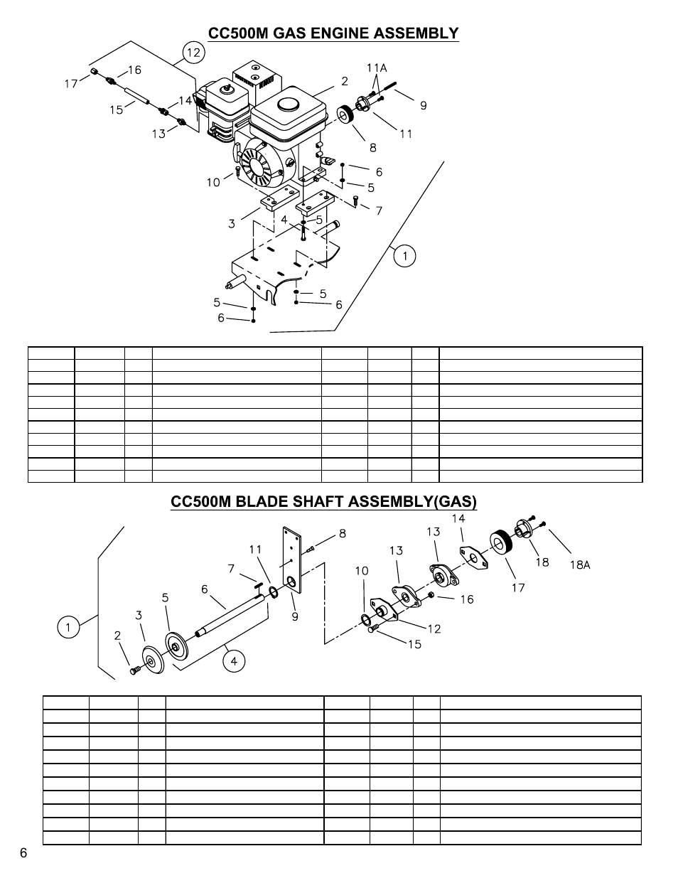 Engine/blade shaft assemblies (gas) | Diamond Products CC500M User Manual | Page 6 / 12