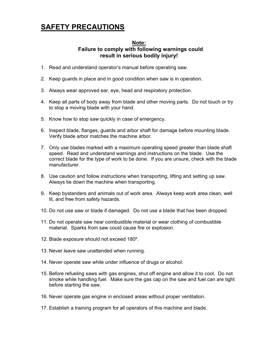 Safety precautions | Diamond Products CC500M User Manual | Page 2 / 7