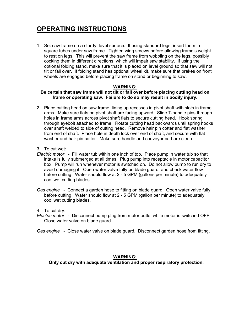 Operating instructions | Diamond Products CC500M User Manual | Page 3 / 7