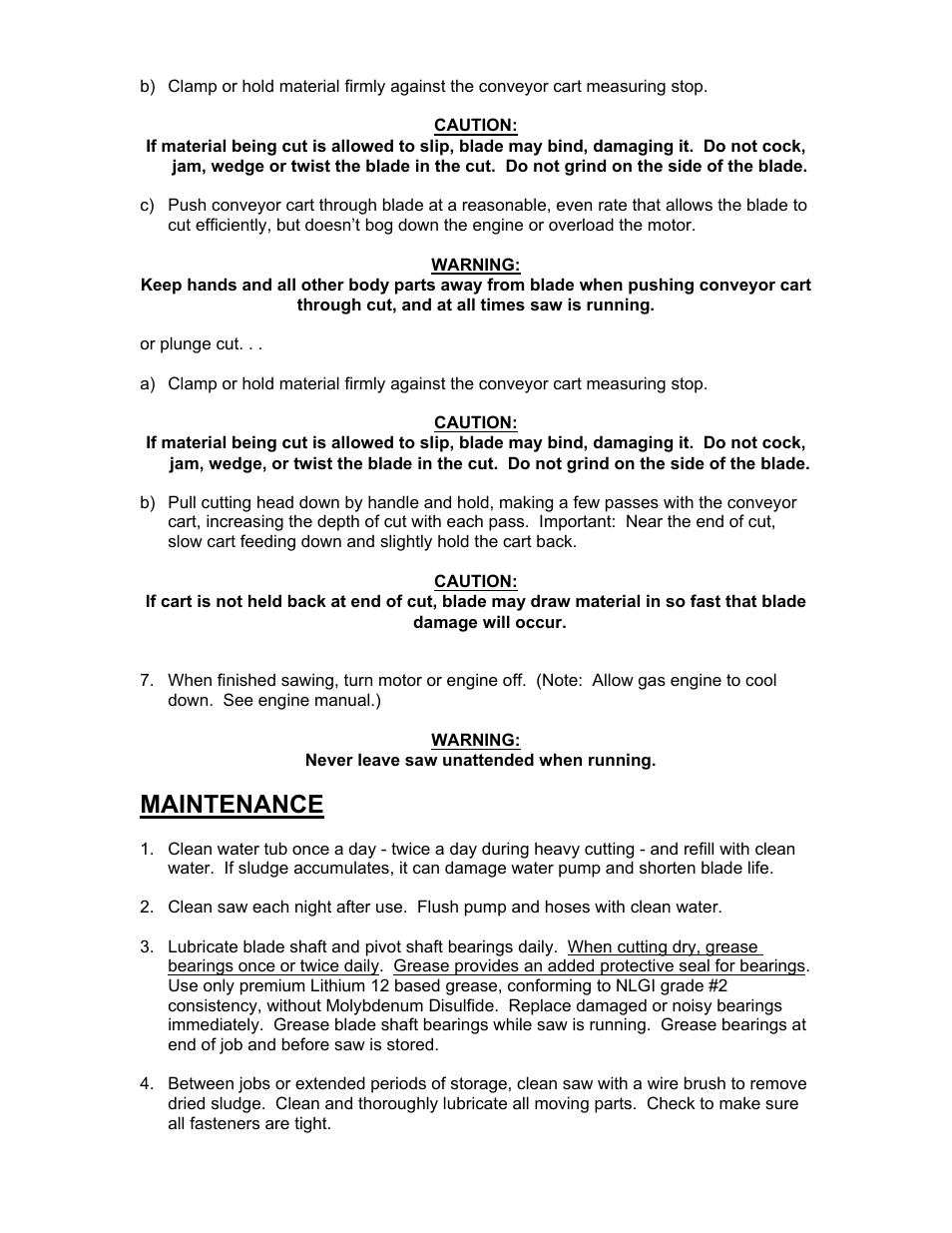 Maintenance | Diamond Products CC500M User Manual | Page 5 / 7