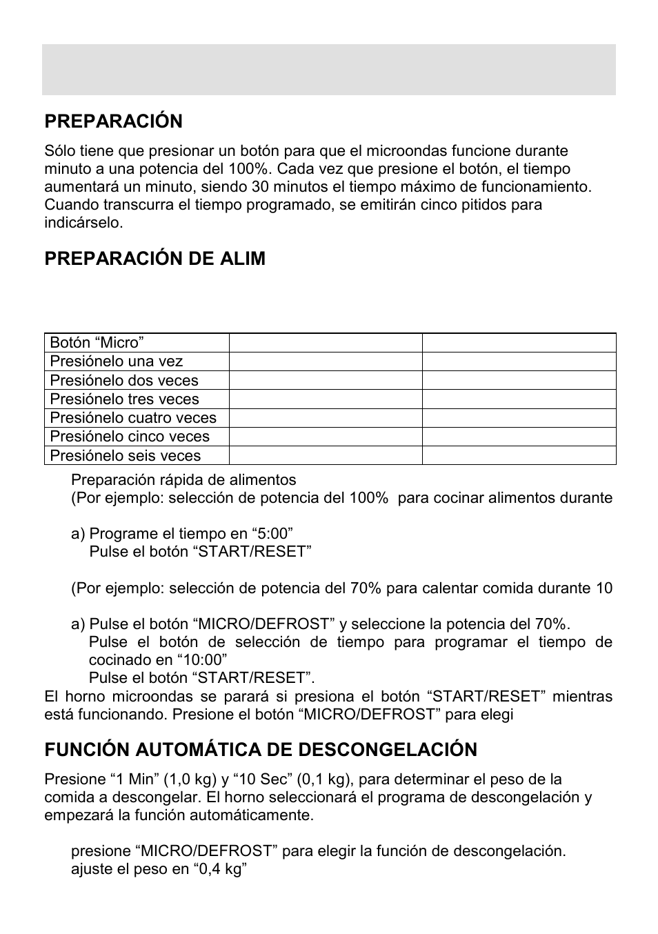 Preparación sencilla de alimentos, Preparación de alimentos en el microondas, Función automática de descongelación | Gorenje CMO-200 DWII User Manual | Page 114 / 125