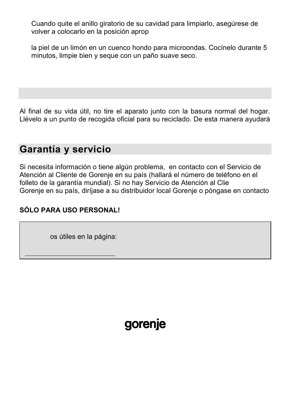 Medio ambiente, Garantía y servicio | Gorenje CMO-200 DWII User Manual | Page 116 / 125