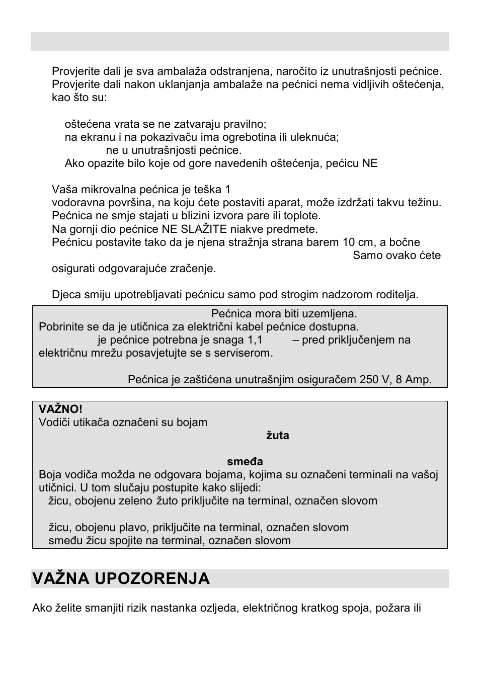 Postavljanje, Vaţna upozorenja | Gorenje CMO-200 DWII User Manual | Page 13 / 125