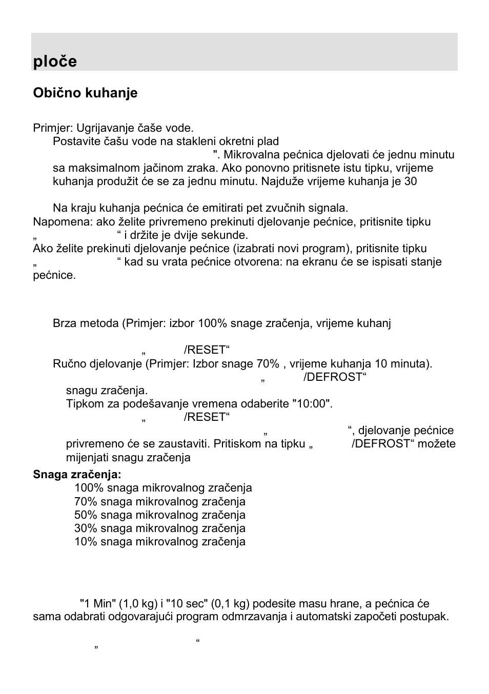 Uputstva za upotrebu kompjutorske nadzorne ploţe, Obiţno kuhanje, Kuhanje mikro zrakama | Automatsko odmrzavanje | Gorenje CMO-200 DWII User Manual | Page 18 / 125