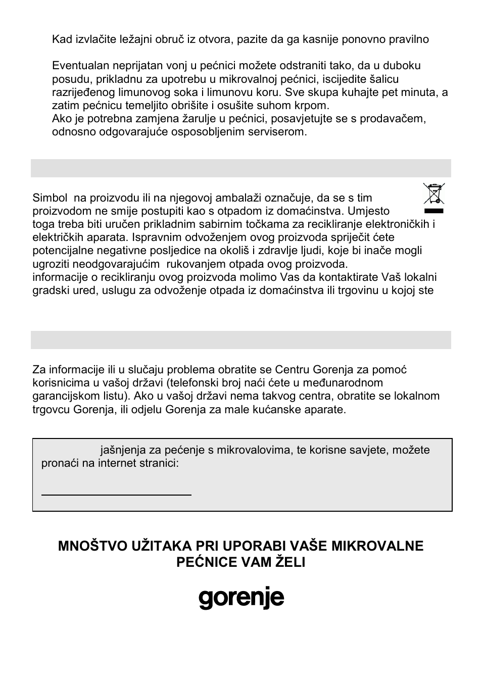 Okolina, Garancija i servis | Gorenje CMO-200 DWII User Manual | Page 20 / 125