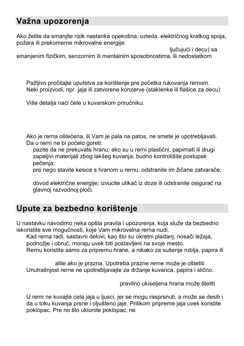 Vaţna upozorenja, Upute za bezbedno korištenje | Gorenje CMO-200 DWII User Manual | Page 23 / 125