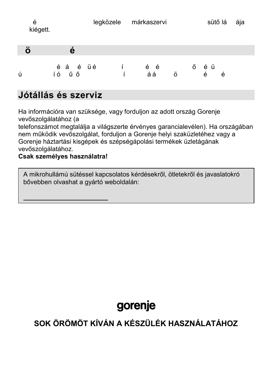 Környezetvédelem, Jótállás és szerviz | Gorenje CMO-200 DWII User Manual | Page 49 / 125