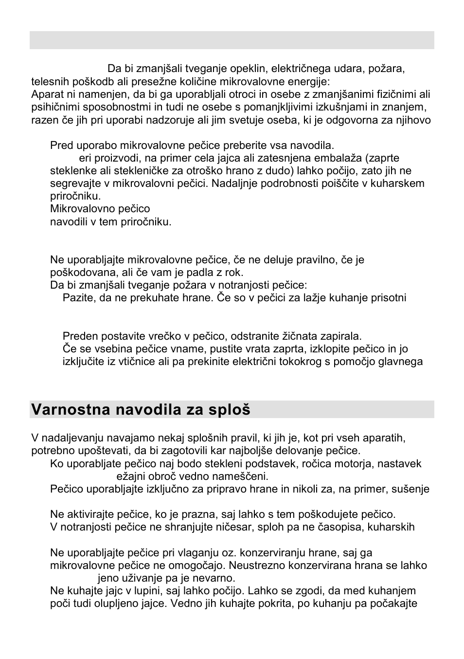 Pomembna navodila, Varnostna navodila za splošno uporabo | Gorenje CMO-200 DWII User Manual | Page 5 / 125