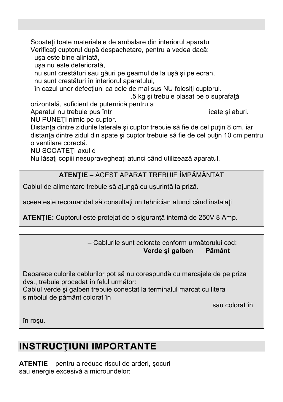 Instalare, Instrucŝiuni importante | Gorenje CMO-200 DWII User Manual | Page 60 / 125