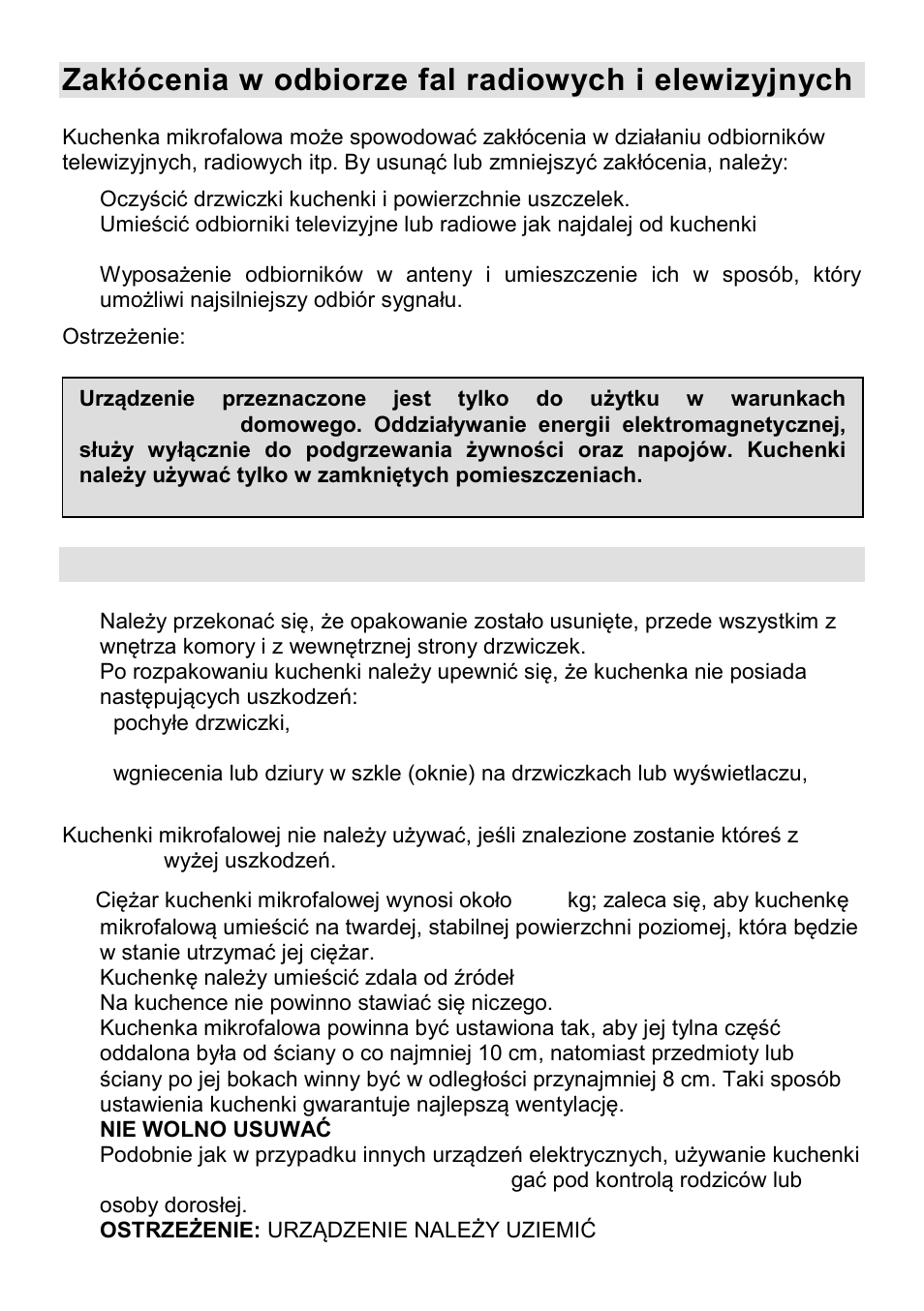 Zakłócenia w odbiorze fal radiowych i elewizyjnych, Instalacja | Gorenje CMO-200 DWII User Manual | Page 69 / 125