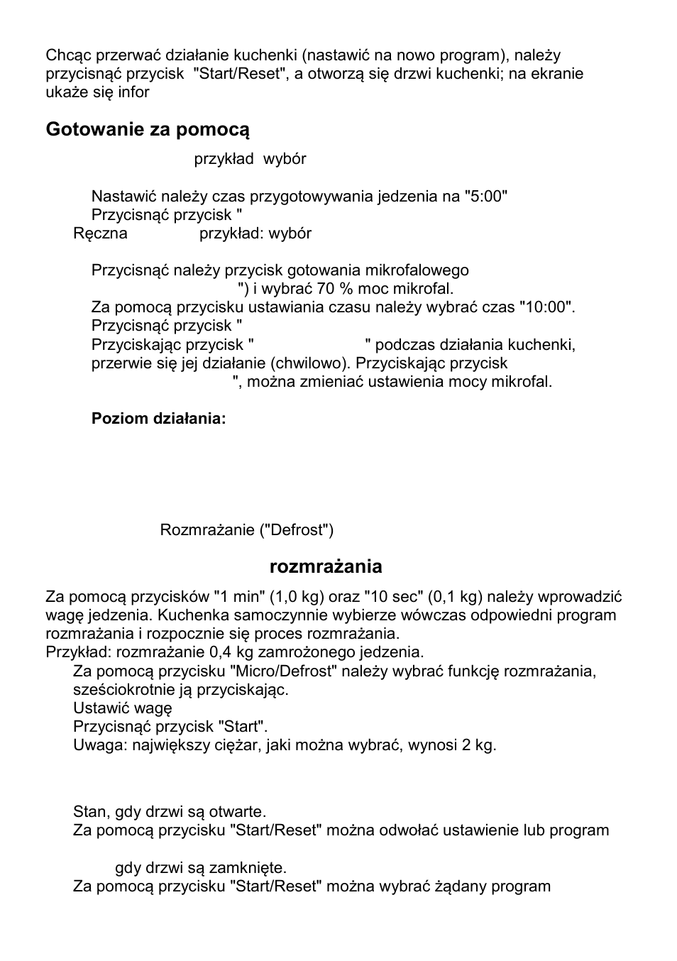 Gotowanie za pomocą mikrofal, Funkcja samoczynnego rozmrażania, Uruchomienie i ustawienia | Gorenje CMO-200 DWII User Manual | Page 76 / 125