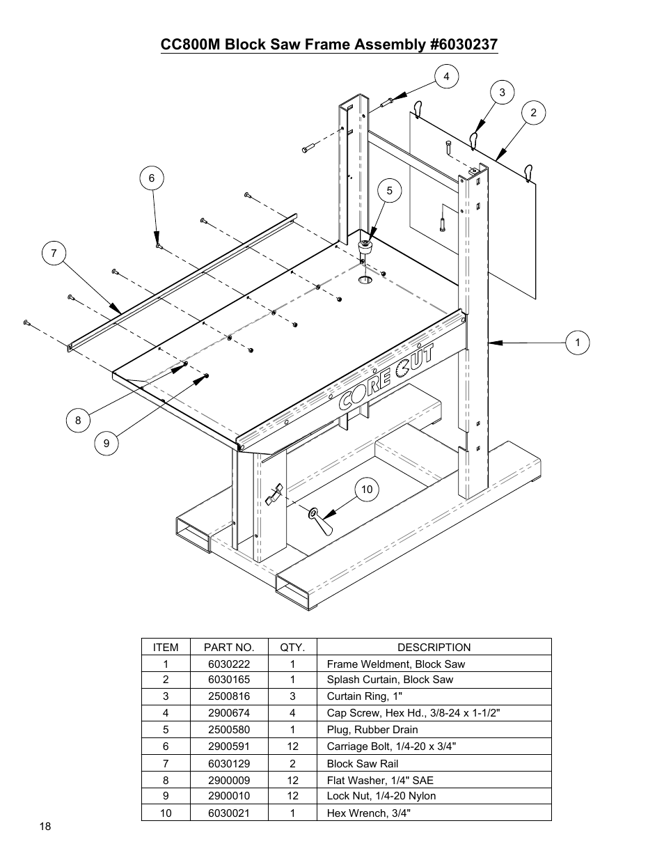 16_frame_assm_6030237, Sheet1, Drawing view1 | Frame assembly | Diamond Products CC800M User Manual | Page 18 / 56