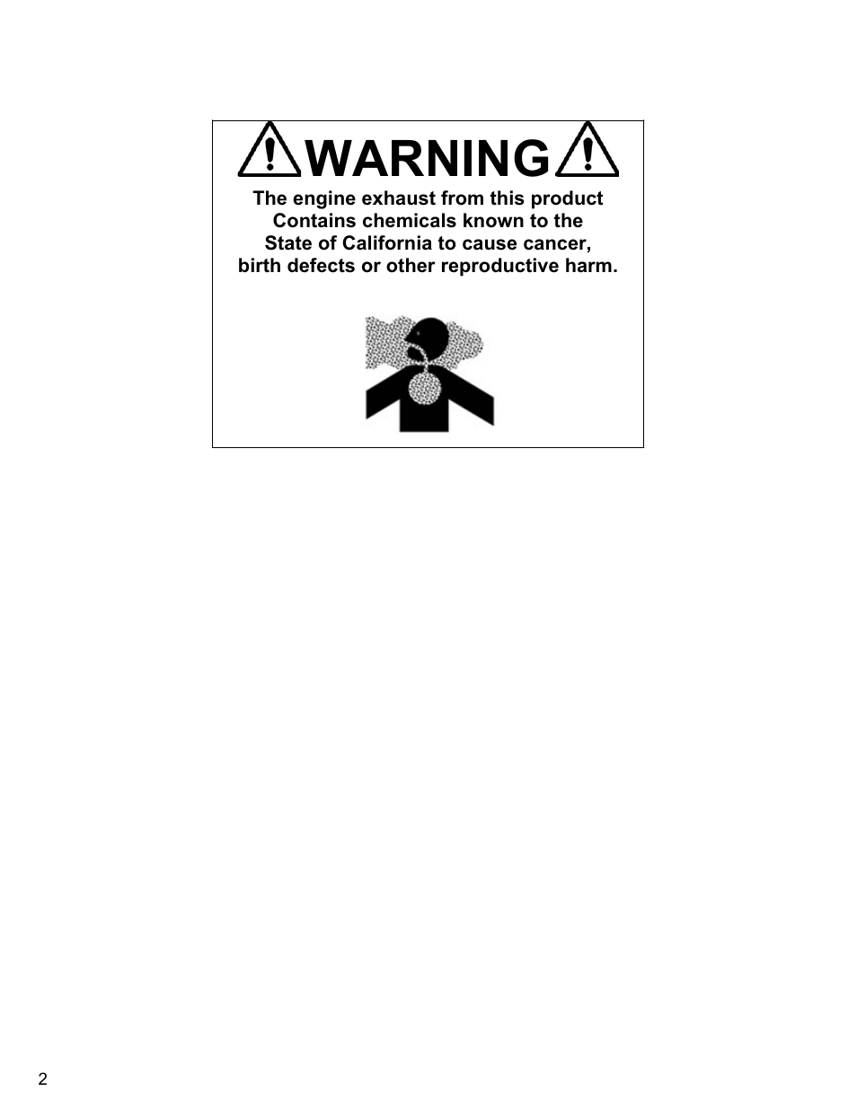 Exhaust warning, Warning | Diamond Products CC7874XL User Manual | Page 2 / 56
