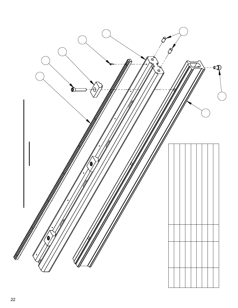 22 - 40" track assembly with stiffener, 40” track assembly with stiffener | Diamond Products CC1600 User Manual | Page 22 / 36