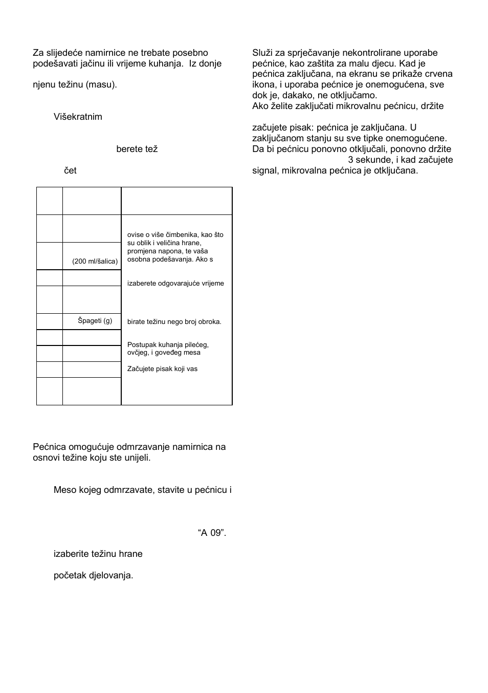 Auto cook, Odmrzavanje hrane (jet defrost), Sigurnosna blokada | Gorenje MO-20 DGE User Manual | Page 17 / 101