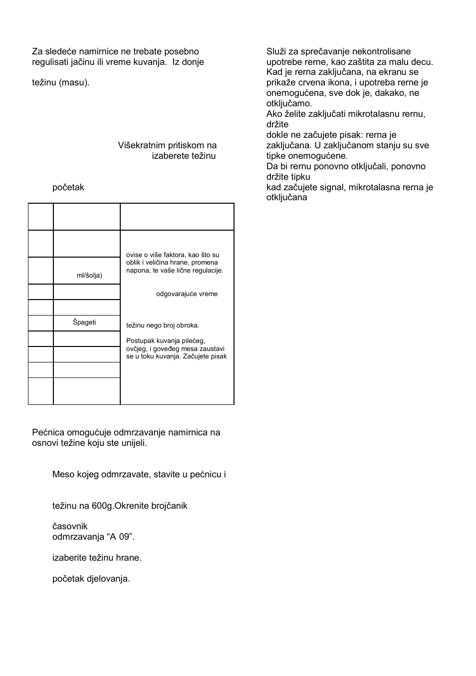 Auto cook, Odmrzavanje hrane, Bezbednosna blokada | Gorenje MO-20 DGE User Manual | Page 25 / 101