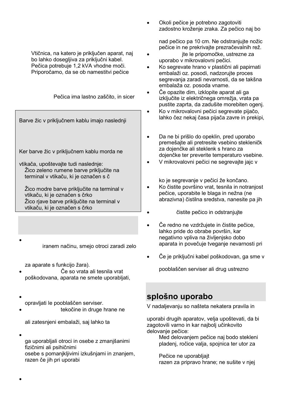 Pomembna varnostna navodila, Varnostna navodila za splońno uporabo | Gorenje MO-20 DGE User Manual | Page 4 / 101