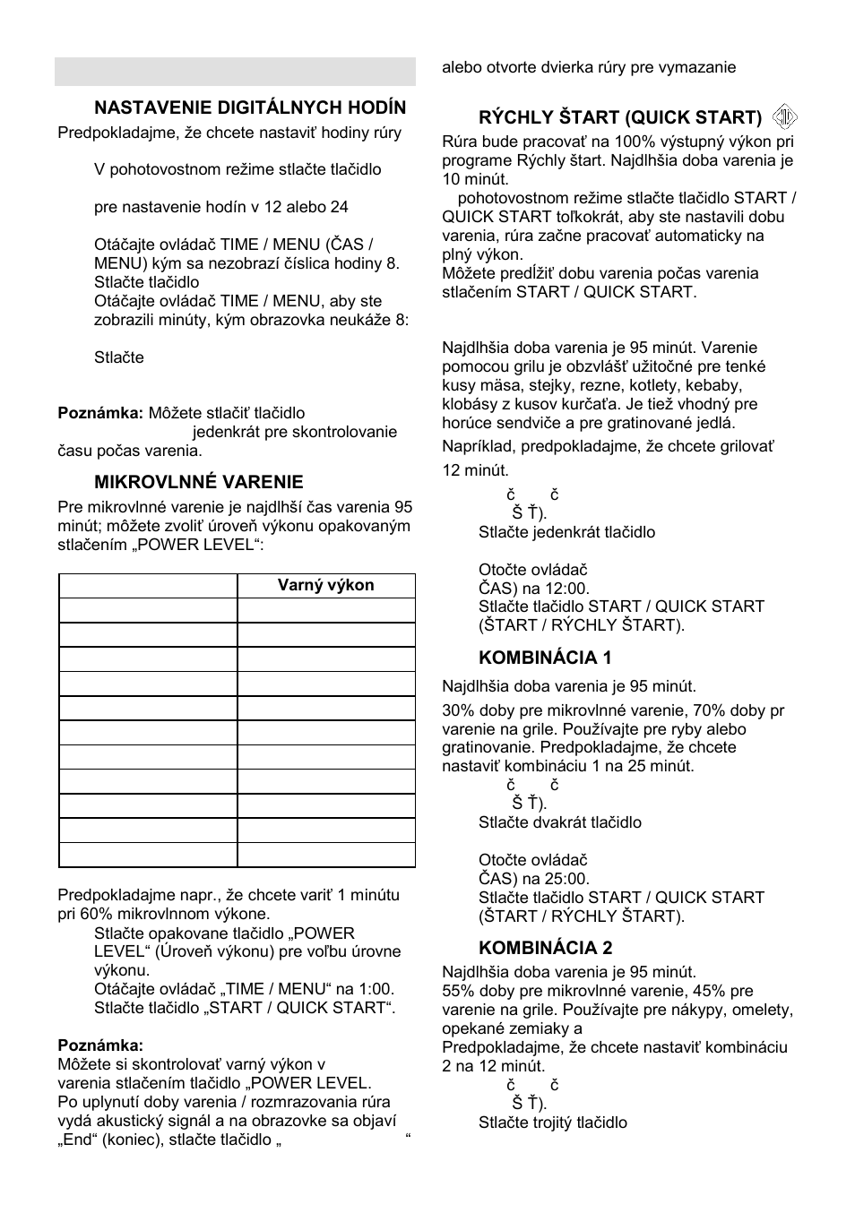 Pokyny k obsluhe | Gorenje MO-20 DGE User Manual | Page 74 / 101