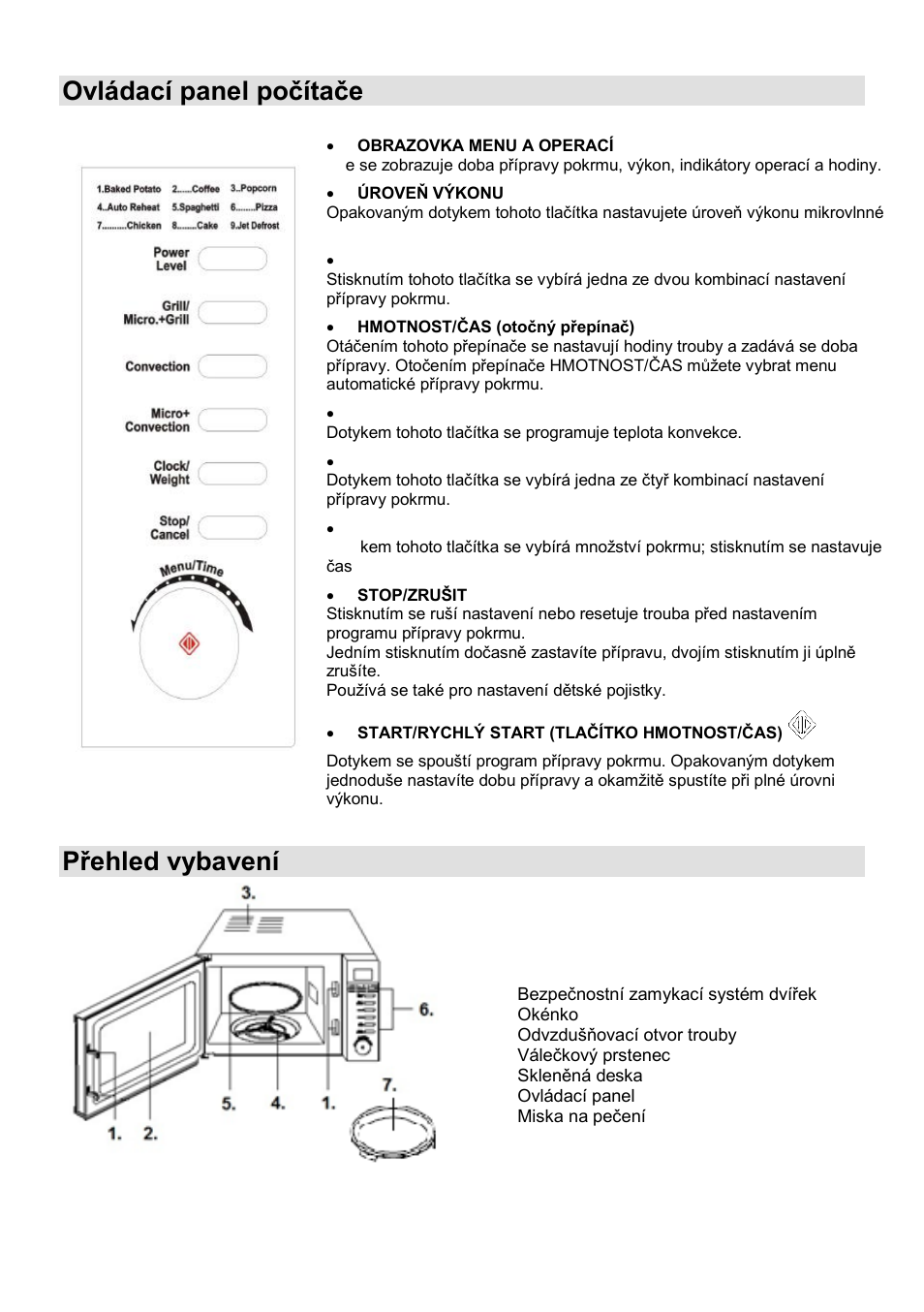 Ovládací panel poĉítaĉe, Přehled vybavení | Gorenje MO-20 DGE User Manual | Page 81 / 101