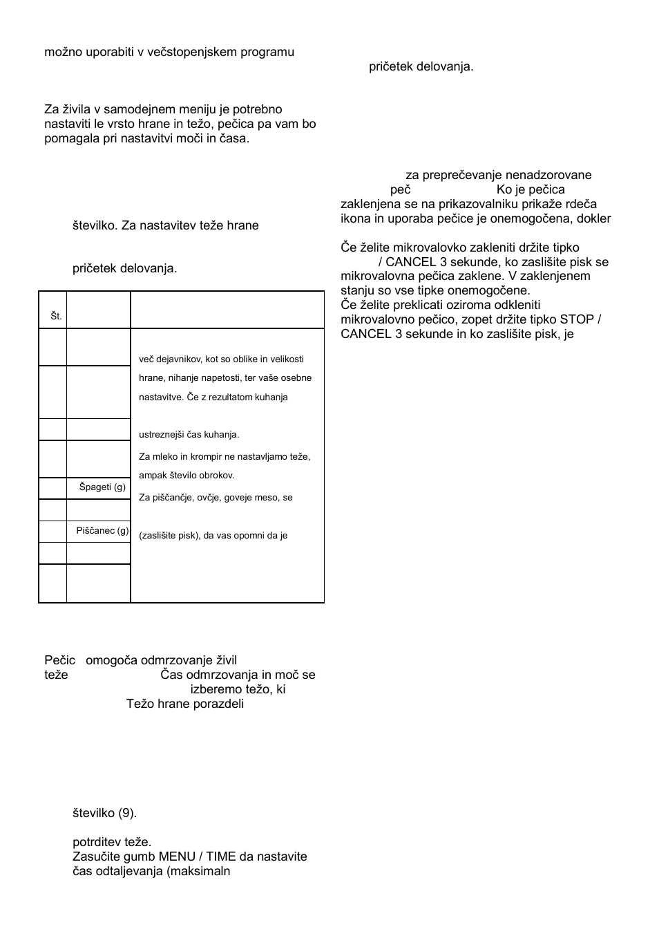 Auto cook (samodejni meni), Hitro odmrzovanje hrane (jet defrost), Zaklepanje pred otroci | Gorenje MO-20 DGE User Manual | Page 9 / 101