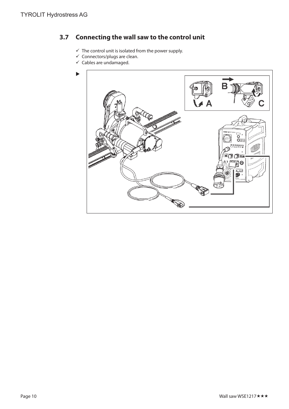 Connecting the wall saw to the control unit | Diamond Products WSE1217 User Manual | Page 10 / 16