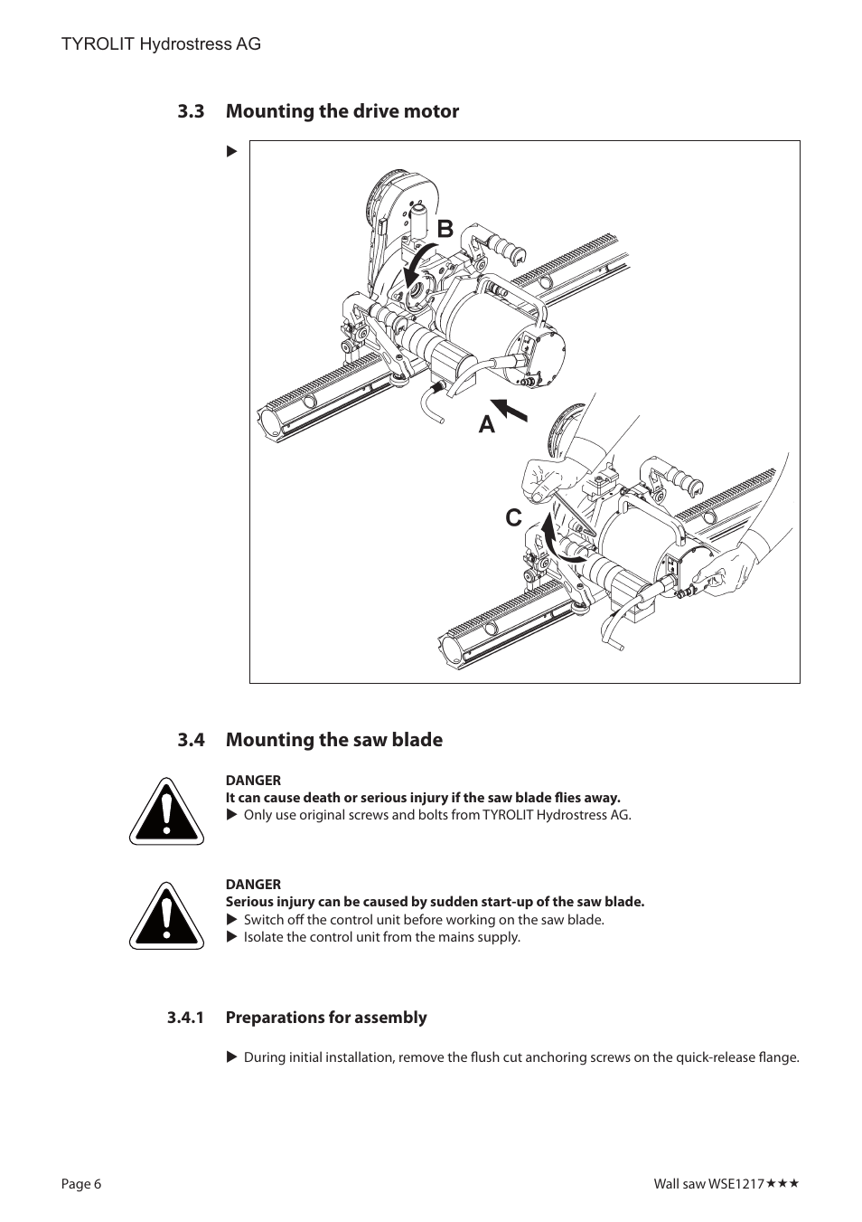 Mounting the drive motor, Mounting the saw blade | Diamond Products WSE1217 User Manual | Page 6 / 16
