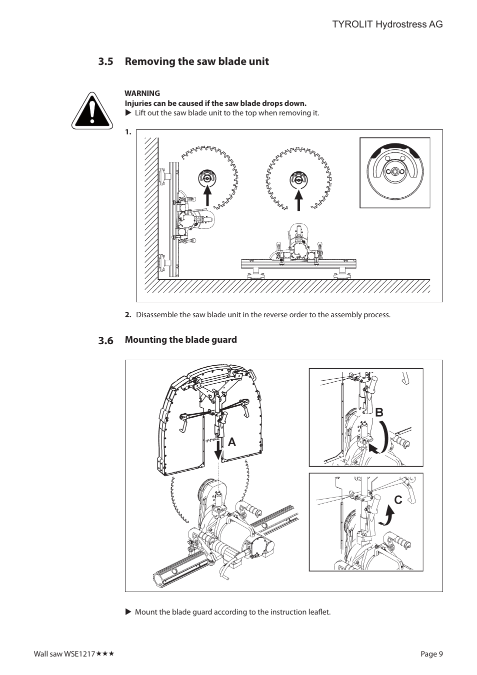 Removing the saw blade unit | Diamond Products WSE1217 User Manual | Page 9 / 16