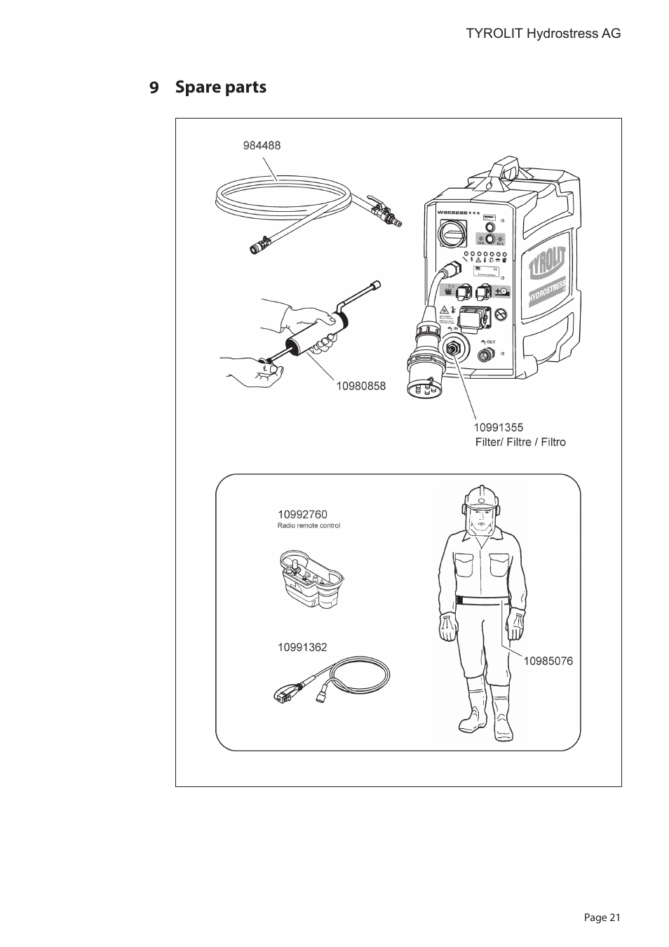 Spare parts 9 | Diamond Products WSE2226 User Manual | Page 21 / 21